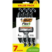 BIC Flex 4 Sensitive Disposable Razors for Men, 7 Piece Manual Shaving Razor Type Set