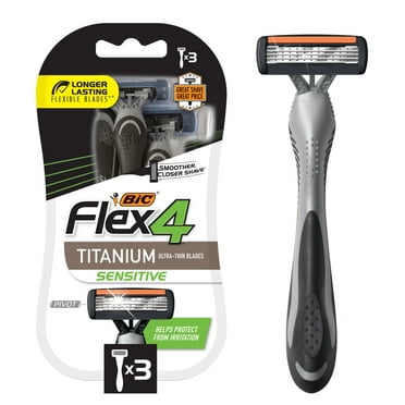BIC Flex 4 Sensitive Men's 4 Blade Manual Shaving Razor, Black, 3 Count