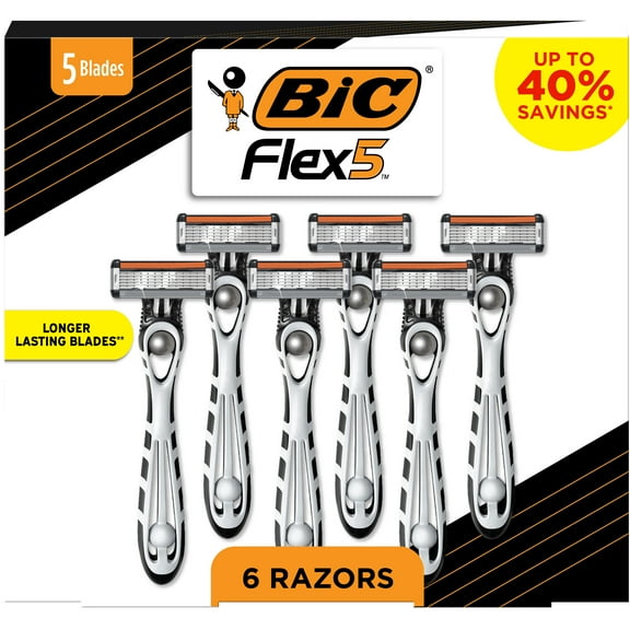 BIC Flex 5 Disposable Men's Razors, 5-Blade Razors, 6-Count