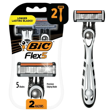 BIC Flex 5 Disposable Razors for Men, Manual Shaving Razors with 5 Blades, 2 Count