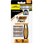 BIC Flex 5 Refillable Razors for Men, Long-Lasting 5 Blade Razors for a Smooth and Comfortable Shave, 1 Handle and 3 Cartridges, 4 Piece Shaving Kit
