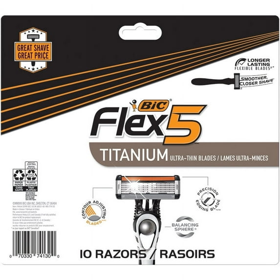 BIC Flex 5 Men's 5-Blade Disposable Razor, Smooth Shave, 10 Count