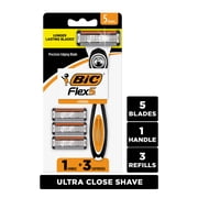 BIC Flex 5 Mens 5-Blade Refillable Razors, 1 Handle, 3 Cartridges