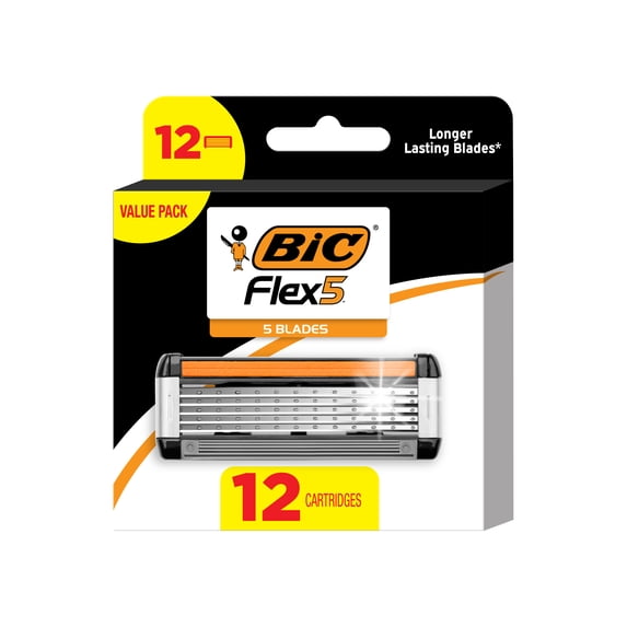 BIC Flex 5 Refillable Razor Cartridges, Men's, 5-Blade, 12 Count