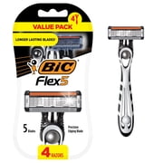 BIC Flex 5 Sensitive Mens Disposable 5-Blade Razors, Comfortable Shave, 4-Pack