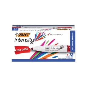 BIC Intensity Low Odor Dry Erase Marker, 12 Pack, Chisel Tip, Red, Non-Toxic