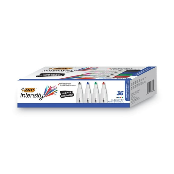 BIC GDEM36AST Intensity Low Odor Fine Point Dry Erase Marker Set - Assorted Colors (36-Piece/Set)