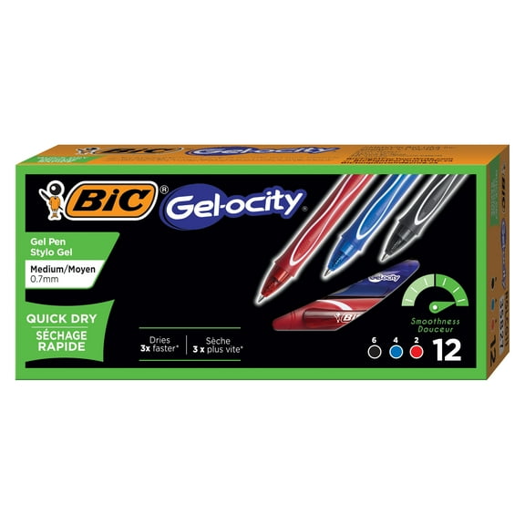 BIC Gel-Ocity Quick Dry Gel Pen, Retractable, Fine 0.7 mm, Three Assorted Ink Barrel Colors, Bundle of 5 Dozen