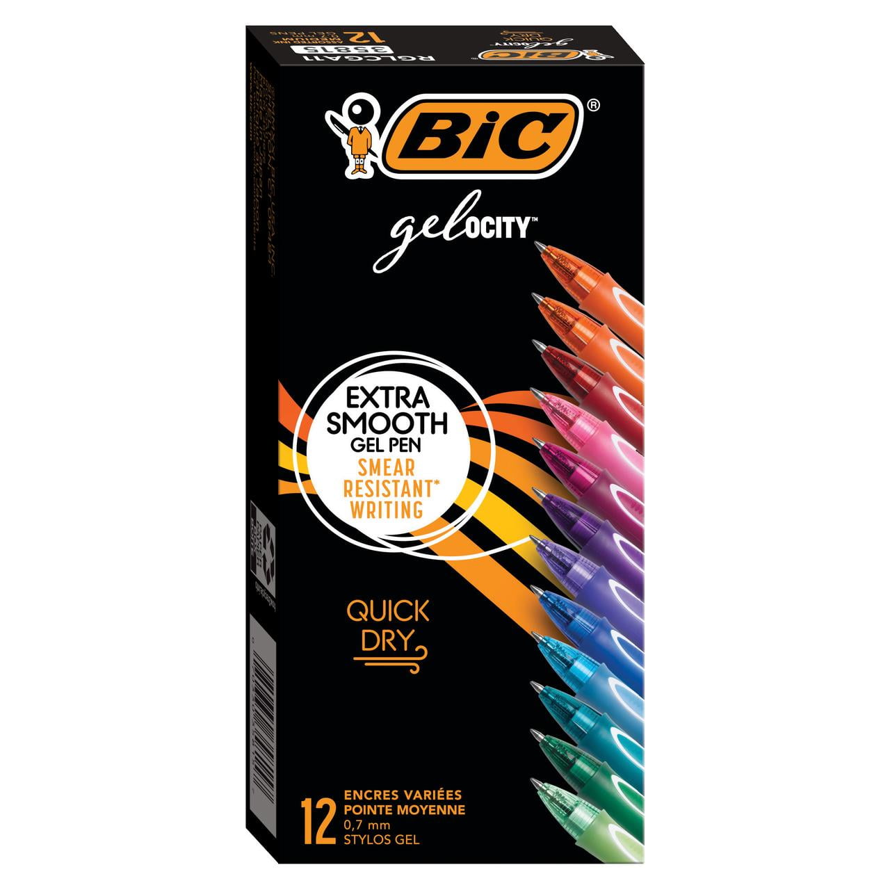BIC Gel-Ocity Quick Dry Gel Pens, Medium Point (0.7mm) Assorted Colors, 12-Count