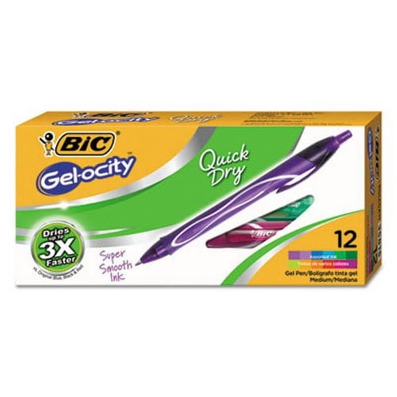 BIC Gel-Ocity Quick Dry Gel Pens, Medium Point Retractable Gel Pen (0.7mm), Assorted Colors, 12-Count