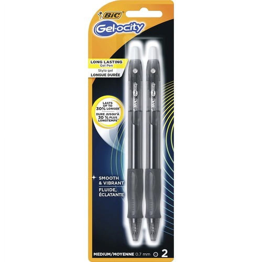 BIC Gel Retractable Pens - Medium Pen Point - 0.7 mm Pen Point Size - Refillable - Retractable - Black Gel-based Ink - Translucent Barrel - 2 / Pack | Bundle of 10 Packs