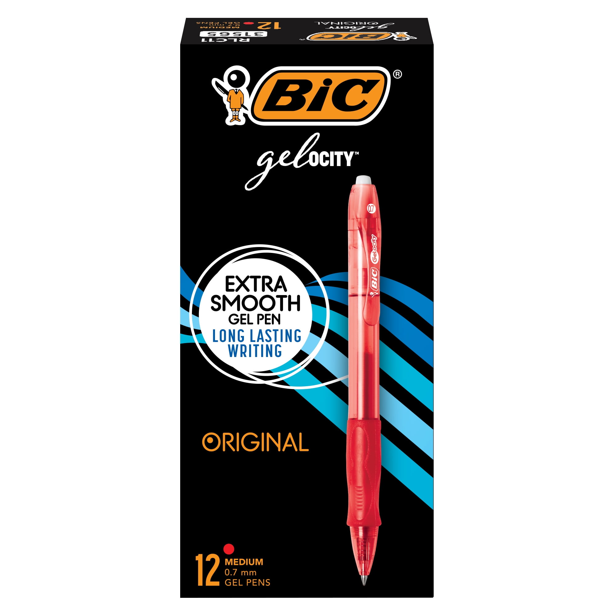 BIC Gelocity Original Red Gel Pens, Medium Point (0.7mm), 12-Count Pack