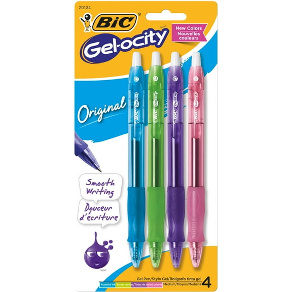 BIC Gel-ocity Original Fashion Gel Pen, Medium Point (0.7mm), Assorted Colors, 4 Count