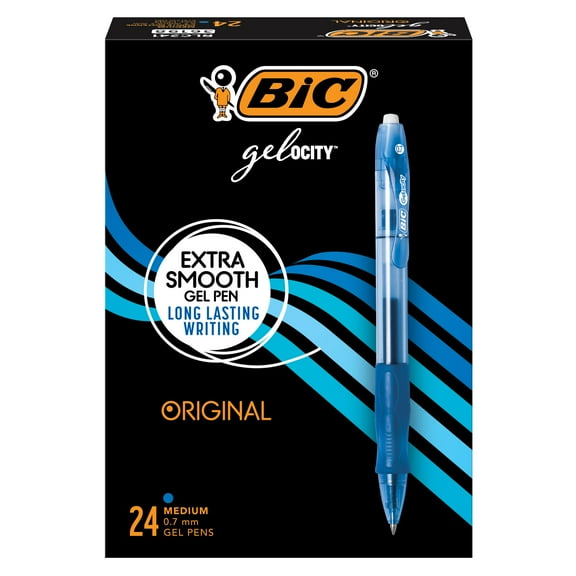 BIC Gel-ocity Original Retractable Gel Pen, 0.7 mm Point, Blue, 24-Count