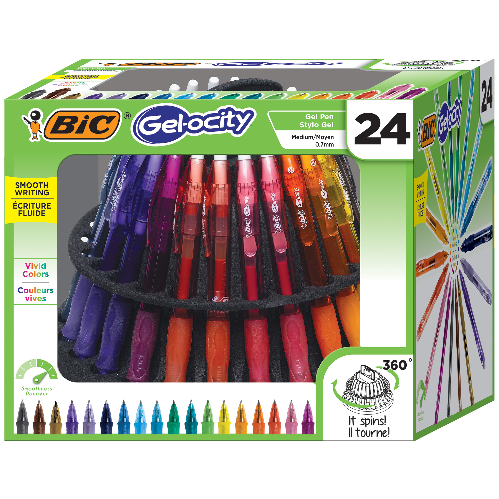 BIC Gel-ocity Original Retractable Gel Pen Spinner, Assorted Colors, 24-Count, Convenient Storage Spinner Rotates 360 Degrees - image 1 of 9