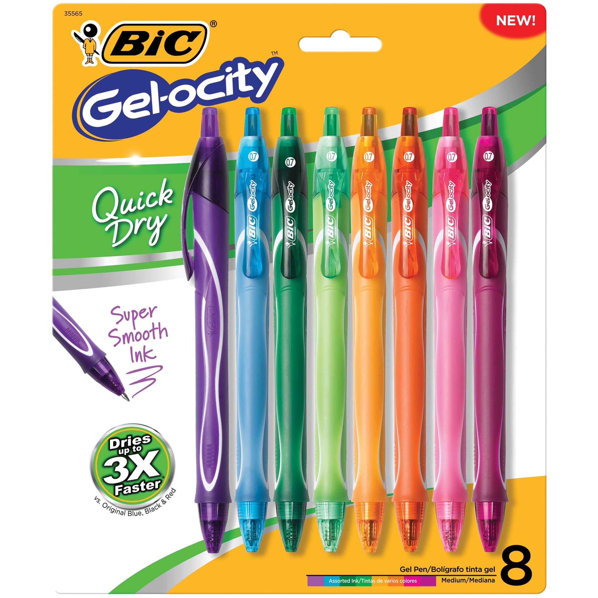 BIC Gel-ocity Quick Dry Assorted Colors Gel Pens, Medium Point (0.7mm),  8-Count Pack, Retractable Gel Pens With Comfortable Full Grip, Colors may  vary
