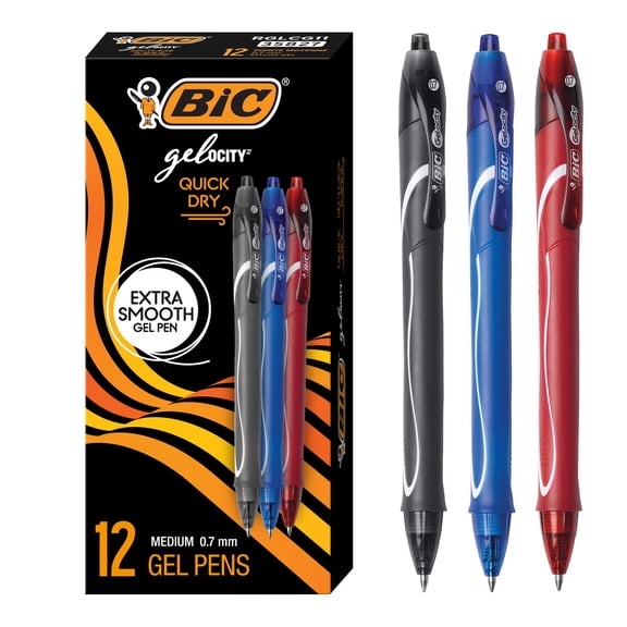 BIC Gel-ocity Retractable Quick Dry Gel Pen, Medium Point, Assorted, 12-Count