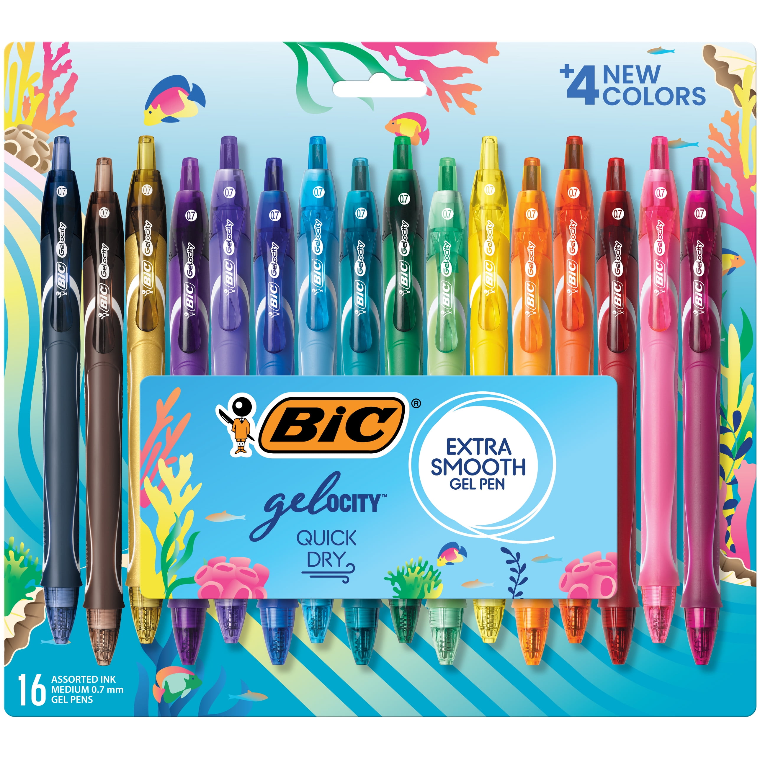 BIC Gelocity Retractable Quick Dry Gel Pen, Medium Point, 0.7 mm, Assorted, 12 Count