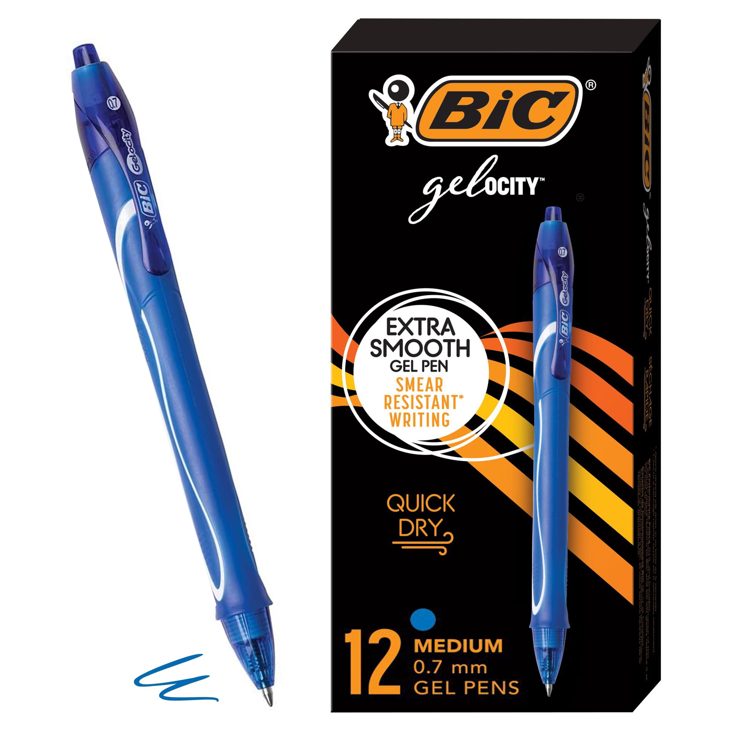 BIC Gel-ocity Retractable Quick Dry Gel Pen, Medium Point, 0.7mm, Blue Ink, 12 Count