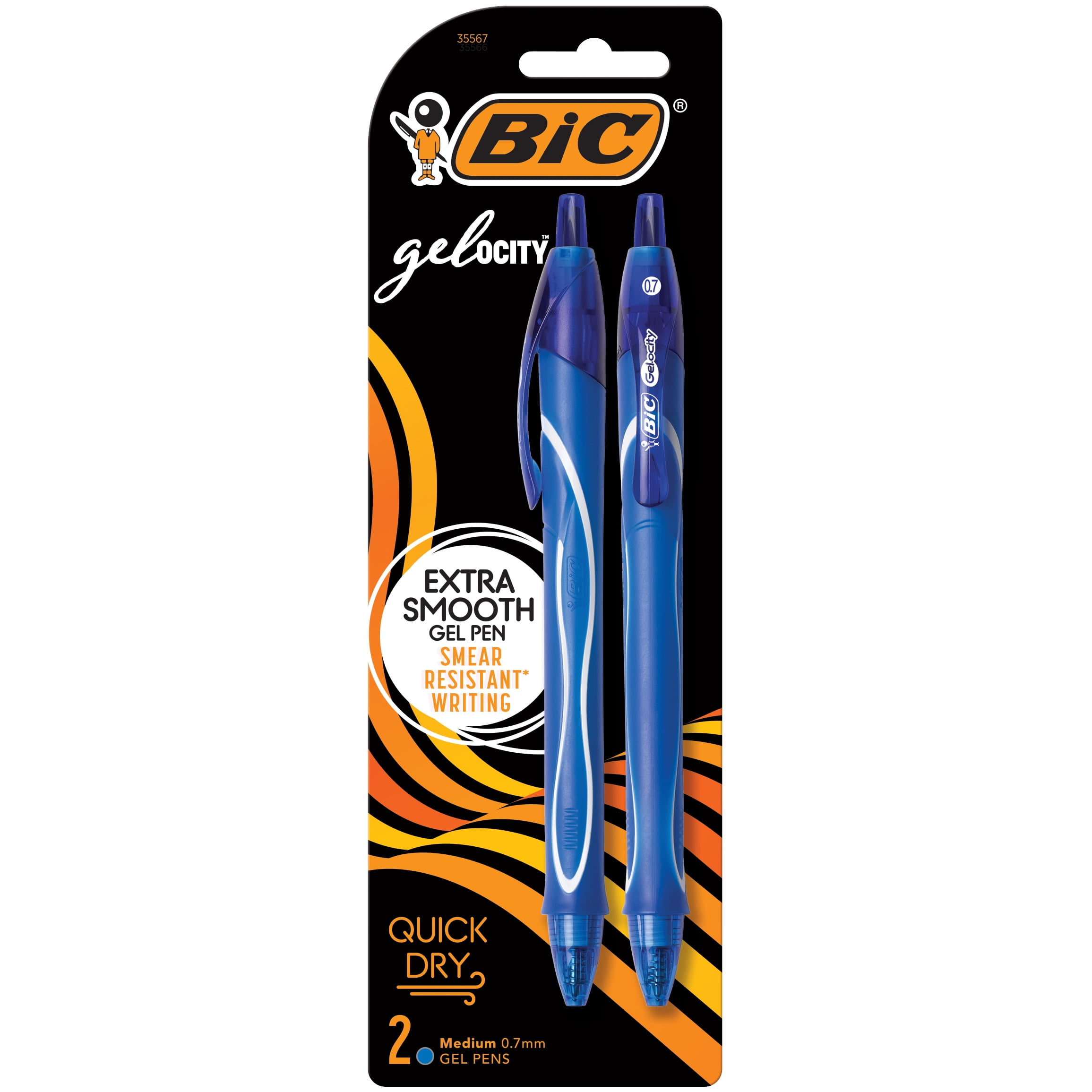 BIC Gel-ocity Retractable Quick Dry Gel Pens, Medium Point (0.7mm), Blue,  12-Count
