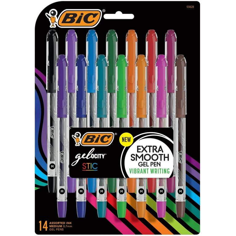 Bic 0.7mm Medium Point Clear Barrel & Assorted Ink Gel-ocity Stic Gel Pens - 14 Pack