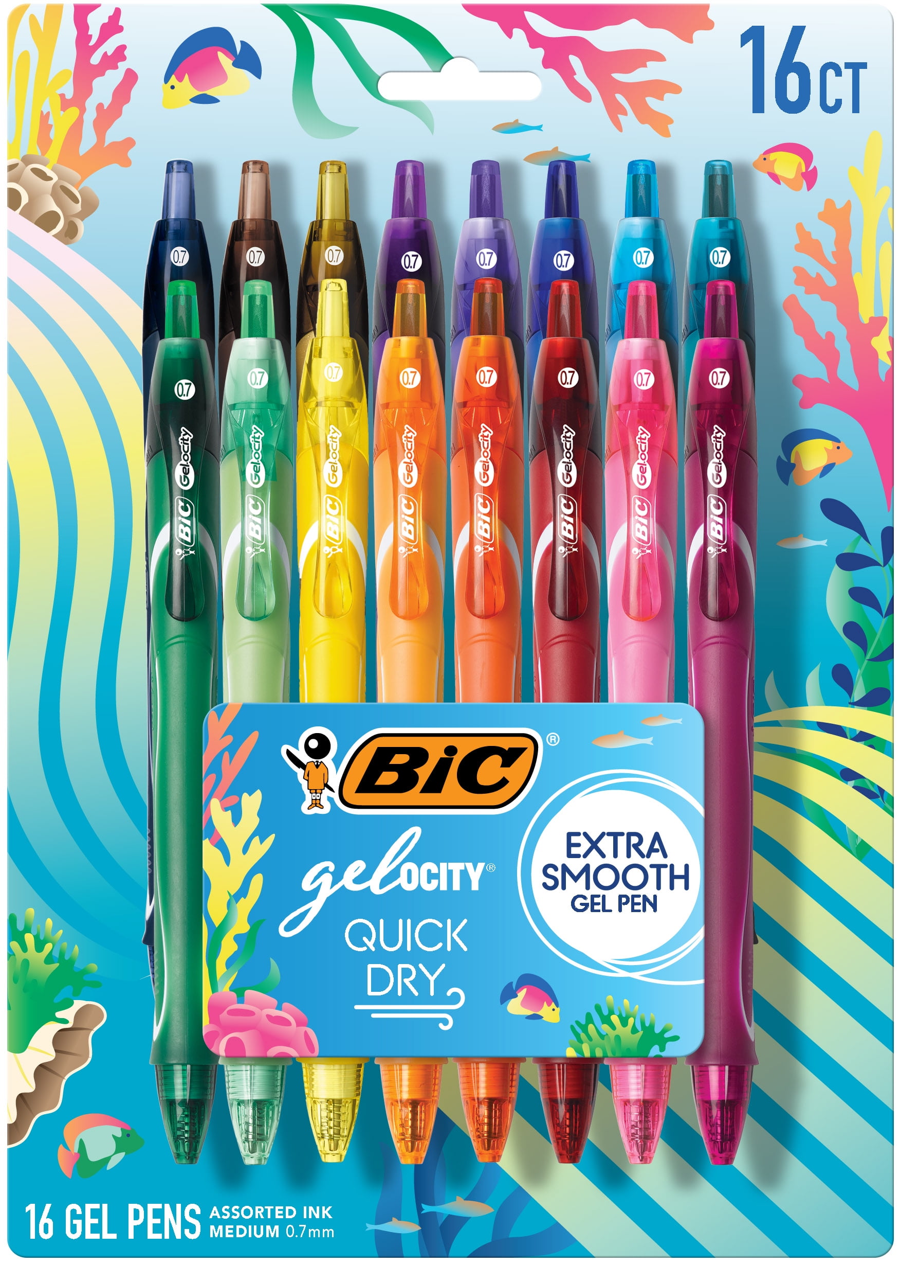 BIC Gelocity Quick Dry Assorted Color Gel Pens, Medium Point (0.7mm), 16-Count