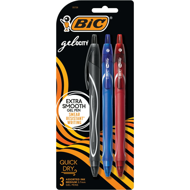 BIC Gelocity Quick Dry Retractable Gel Pen, Medium Point (0.7 mm), Assorted  Colors, 3-Count