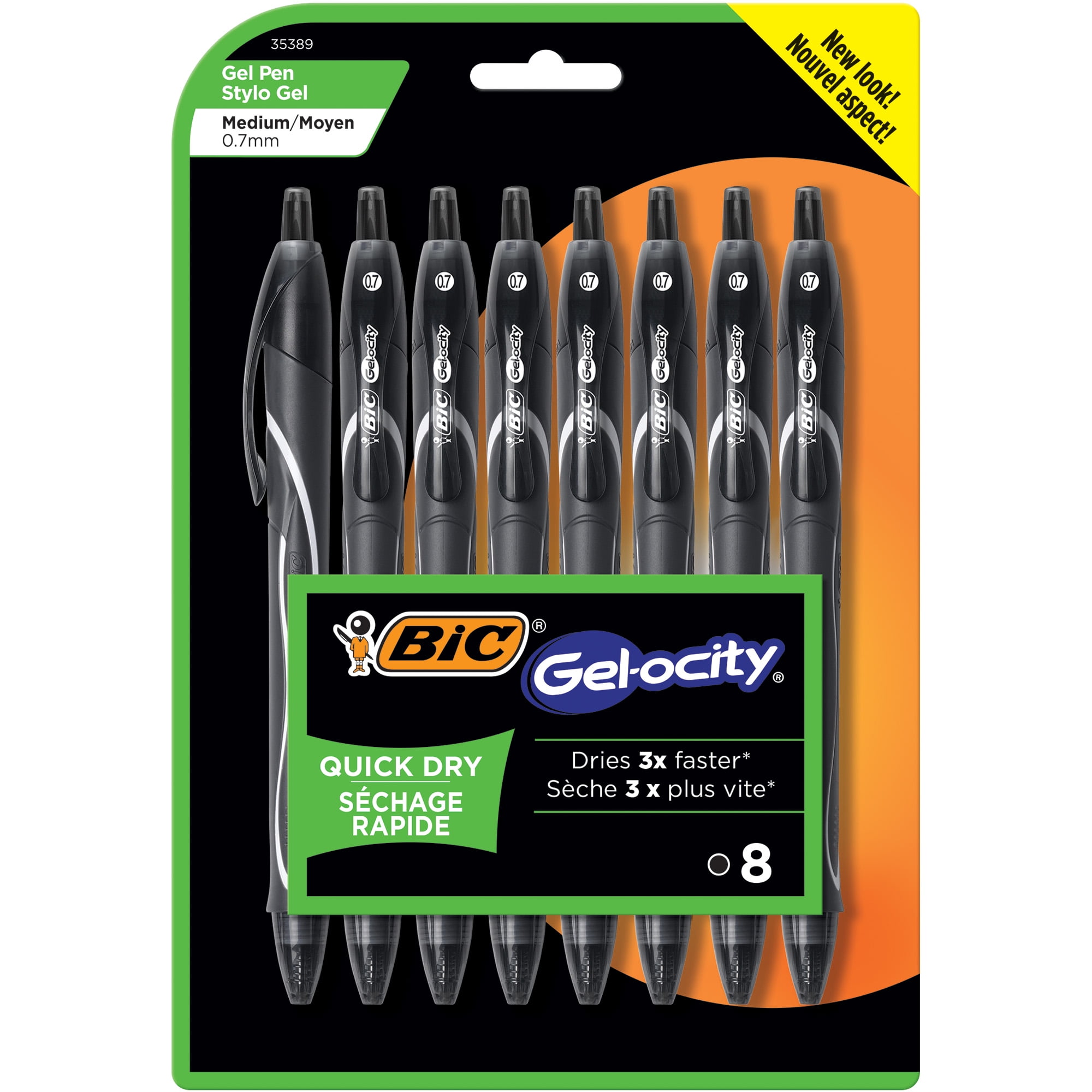 BIC Gelocity Quick Dry Retractable Gel Pen, Medium Point (0.7mm), Black, 8  Count