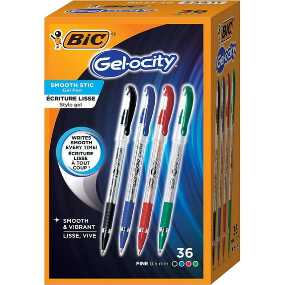 BIC Gelocity Smooth Gel Pens, Fine Point (0.5mm), Assorted, 36-Count Pack