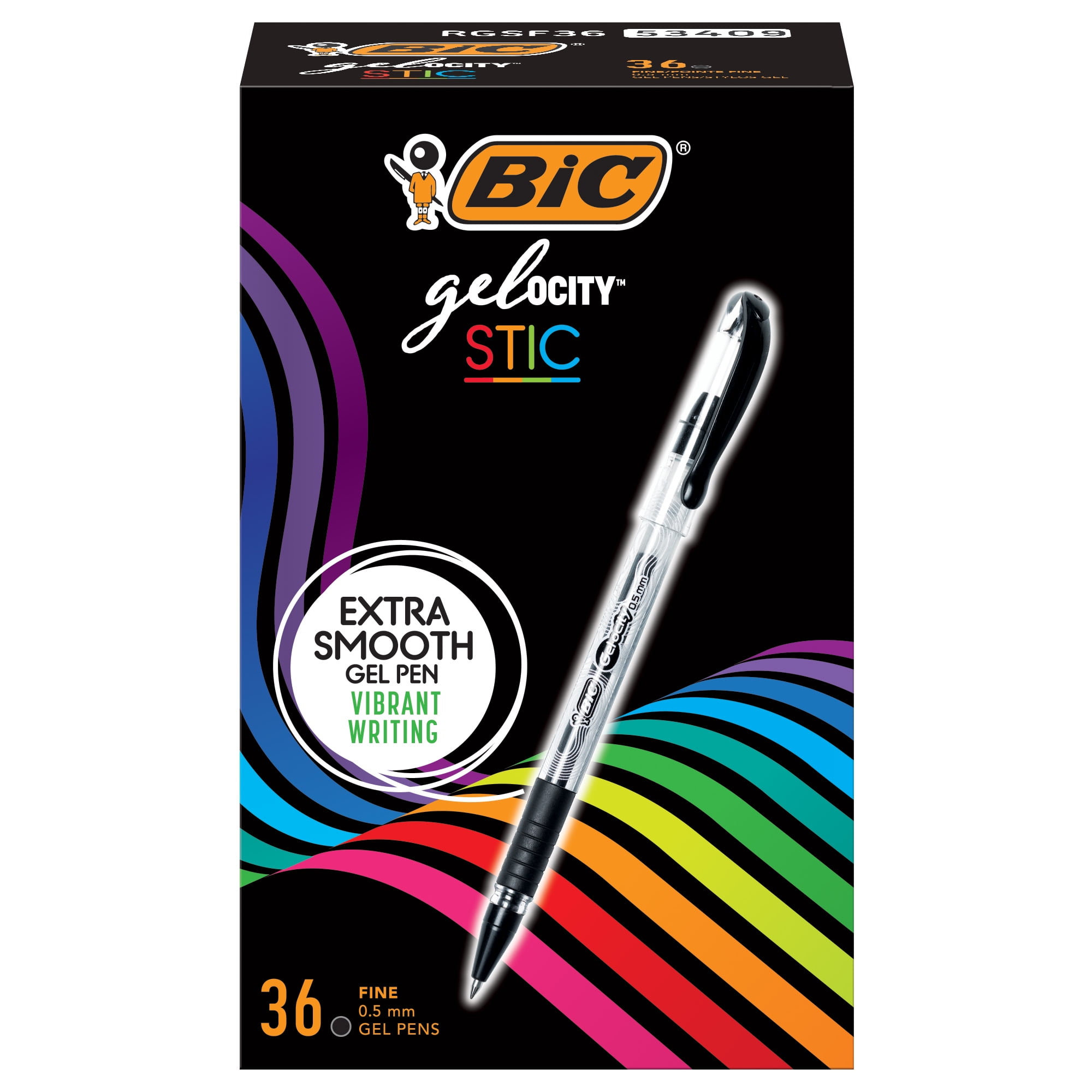 BIC Gelocity Smooth Gel Pens, Fine Point (0.5mm), Black, For a Smooth  Writing Experience, 36-Count Pack