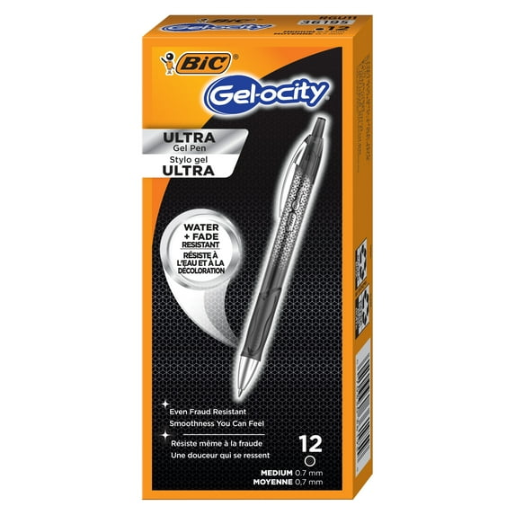 BIC Gelocity Ultra Retractable Gel Pens, Black, 12 Count