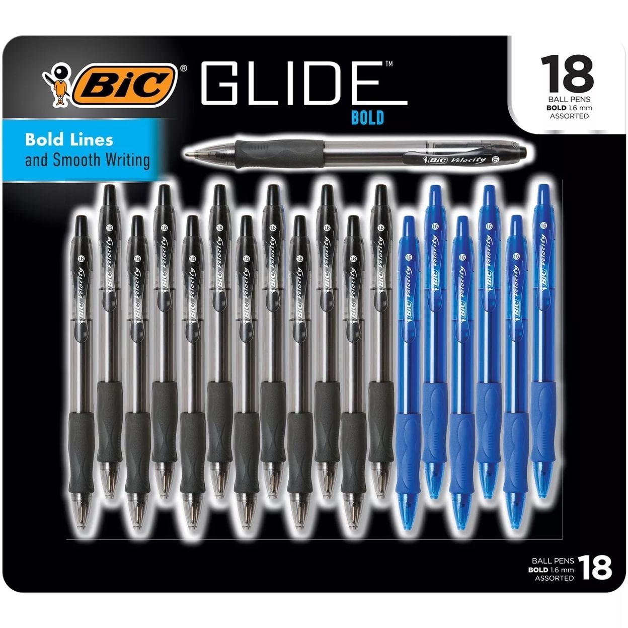 BIC Atlantis Velocity Kugelschreiber – 1,6 Mm Stark, Black, 12 Stück, Ultra-glattes Schreibgefühl
