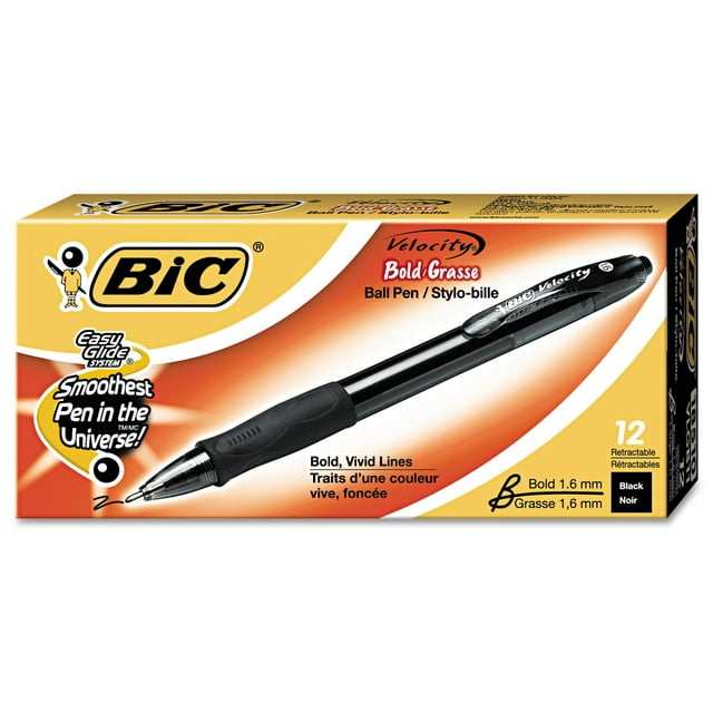 BIC Glide Bold Retractable Ball Point Pen, Bold Point (1.6mm), Black, 12-Count