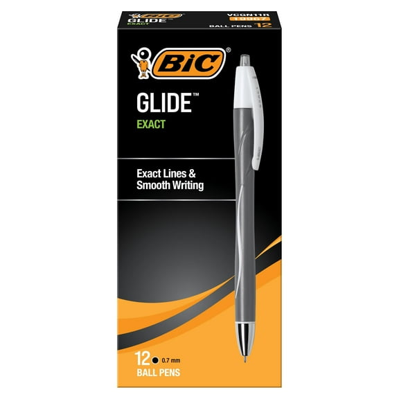 BIC Glide Exact Black Retractable Ballpoint Pens, Fine Point (0.7mm), 12-Count Pack, Ultra Smooth Writing Black Pens