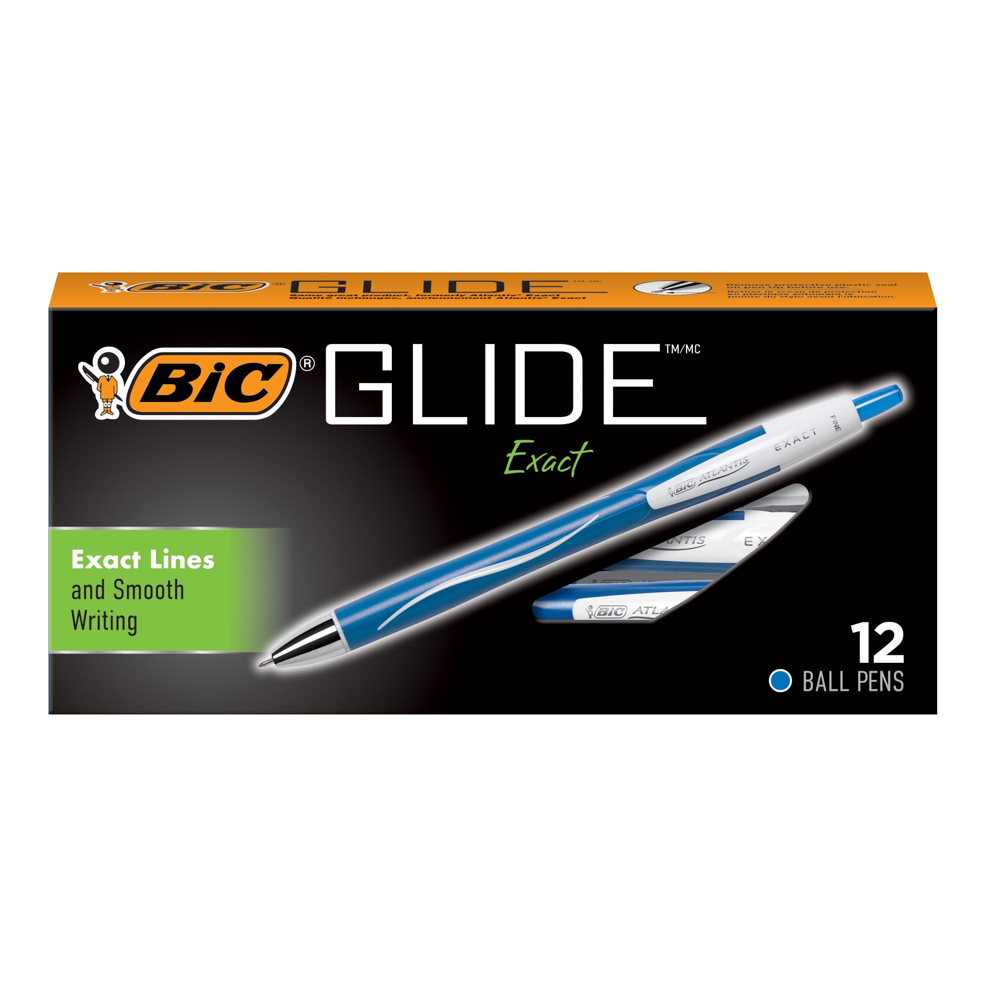 BIC Glide Exact Blue Retractable Ballpoint Pens, Fine Point (0.7mm), 12-Count