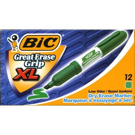 BIC Great Erase Grip Chisel Tip Dry Erase Marker, Green, Dozen