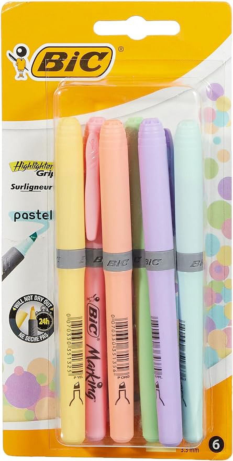 BIC Highlighter Grip Pastel, Highlighter Pens with Adjustable Chisel