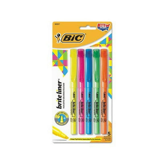 BIC Highlighter Set, Flourescent, 5 Pc BICBLP51WASST, Multicolor