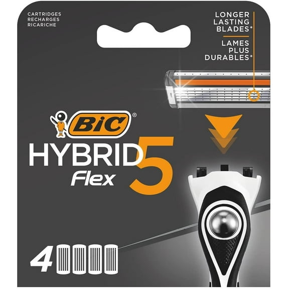 BIC Hybrid 5 Flex Men's Shaver Refills with 5 Moveable Nano-Tech Titanium Coated Razor Blades