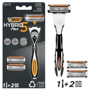 BIC Hybrid 5 Flex Refillable Mens Razor Kit, Handle and Nano-Tech Titanium 5-Blade Refills