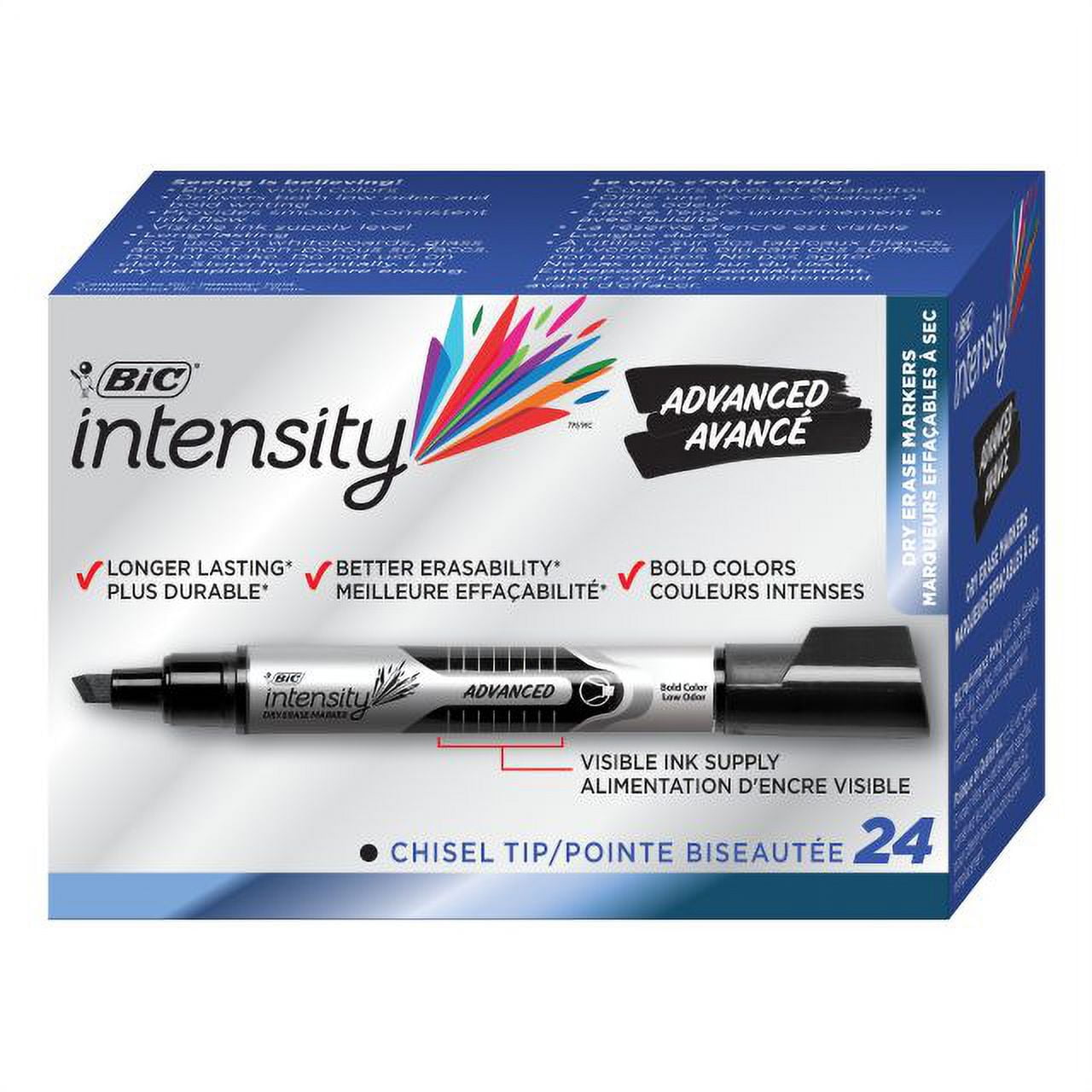 BIC Intensity Advanced Dry Erase Marker, Chisel Tip, Black, 24 Count