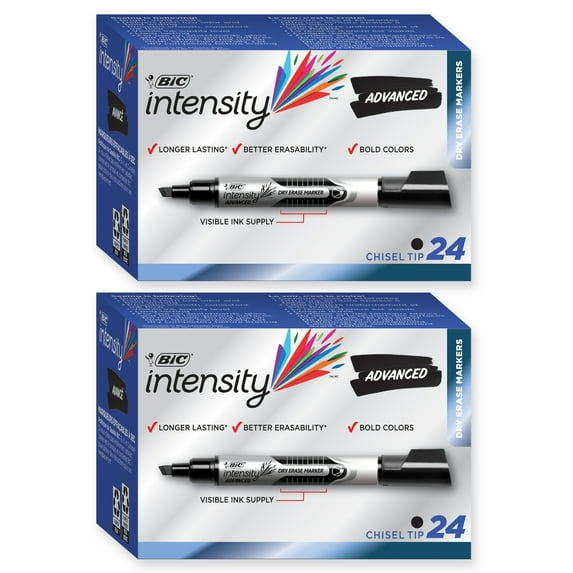 BIC Intensity Advanced Dry Erase Marker, Chisel Tip, Black, 48 Count (Bundle)