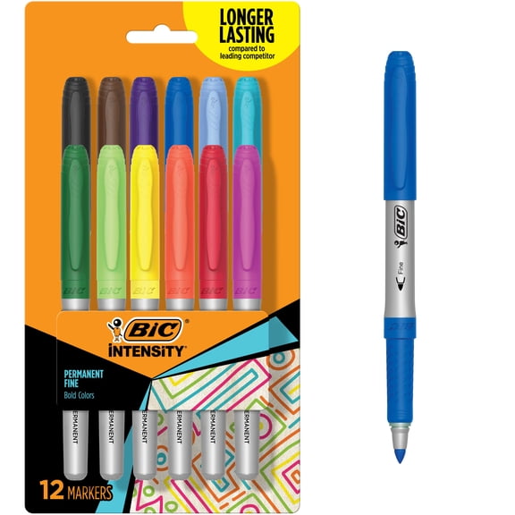 BIC Intensity Assorted Colors Fashion Permanent Markers, Fine Point, 12-Count Pack of Color Markers