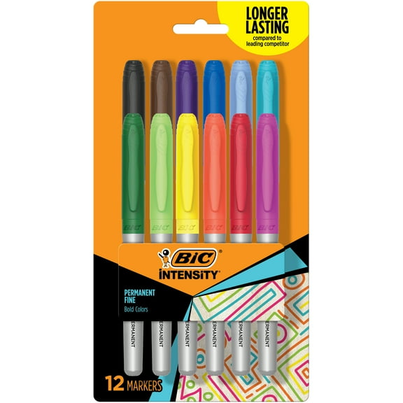 BIC Intensity Assorted Colors Fashion Permanent Markers, Fine Point, 12-Count Pack of Color Markers