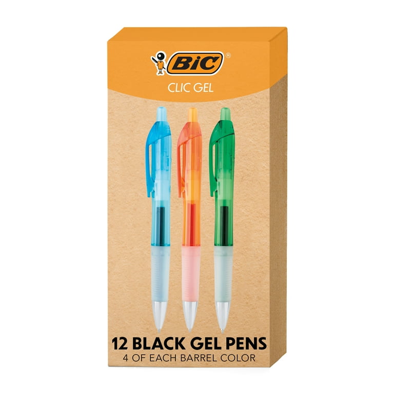 BIC Intensity Clic Black Gel Pens, Medium Point, 12-Count