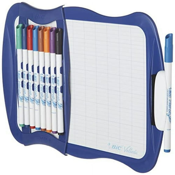 BIC Intensity Dry Erase Kit With 9 Dry Erase Markers and 1 Dual-Sided Dry Erase Board, Bullet Tip (2.8mm), Assorted