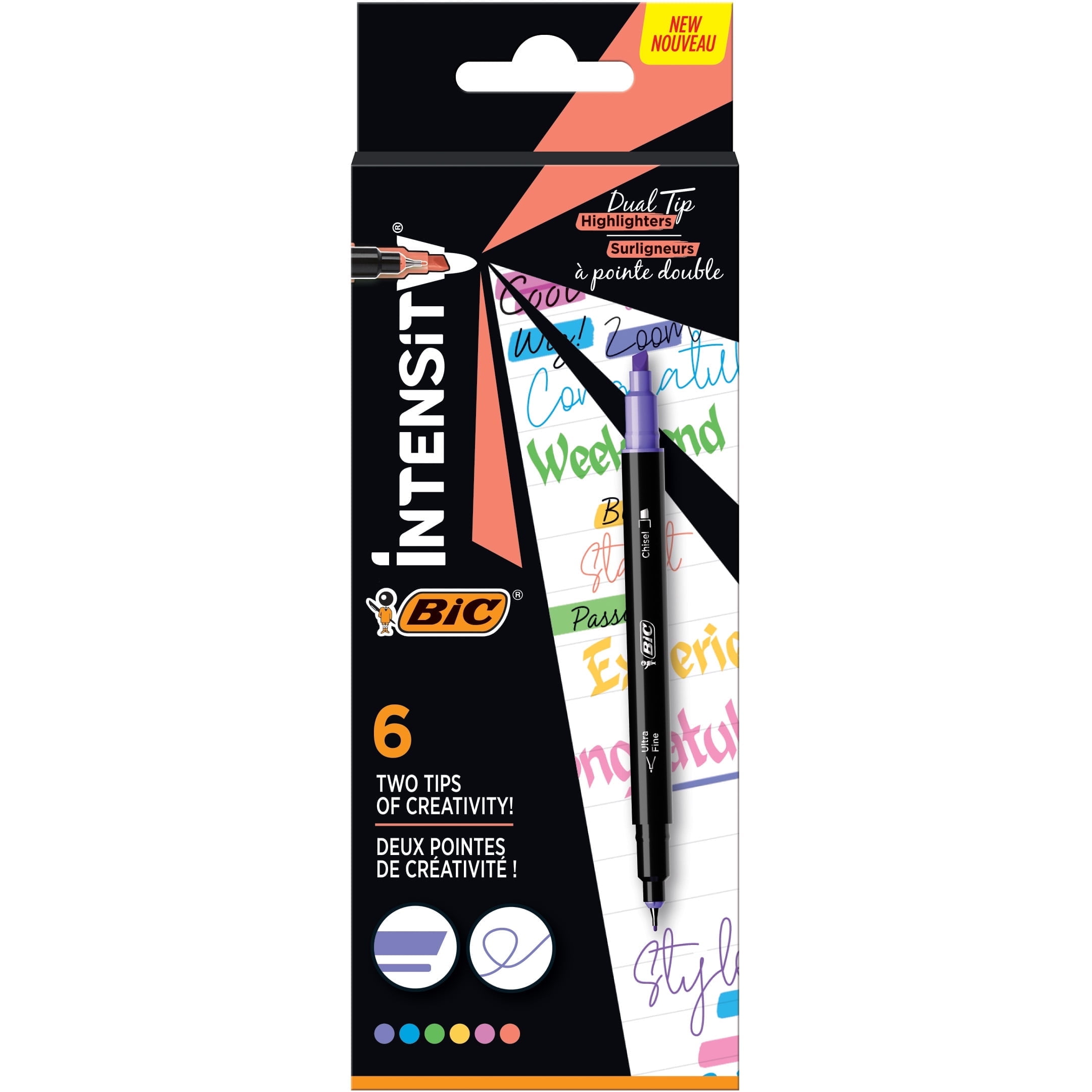 BIC Intensity Dual Tip Highlighters, Assorted Colors, 6-Count