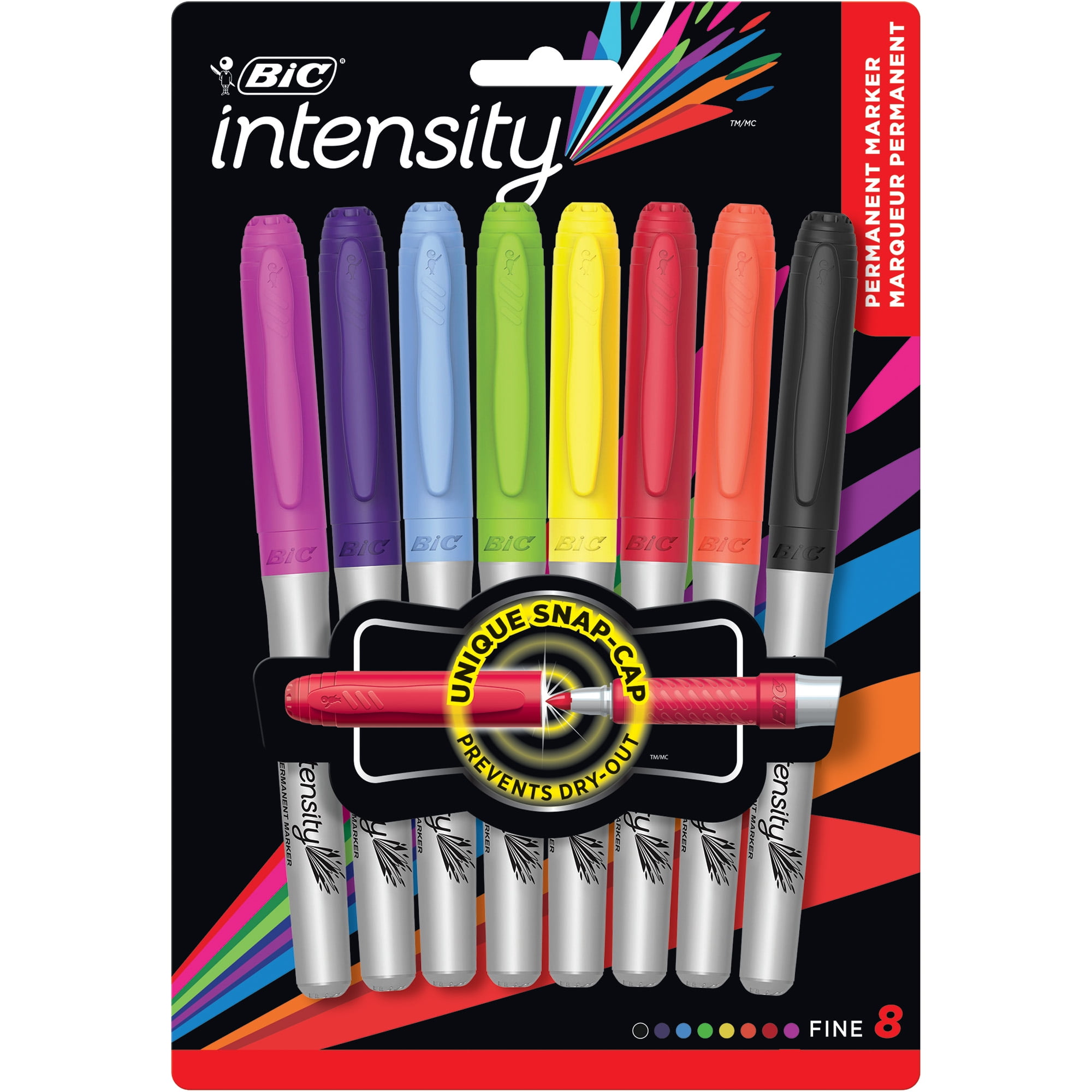 BIC Intensity Fashion Permanent Marker, Fine Point, Assorted Colors, 8 Count