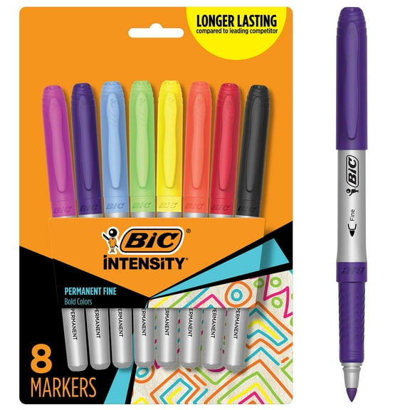 BIC Intensity Fashion Permanent Marker, Fine Point, Assorted Colors, 8 Count