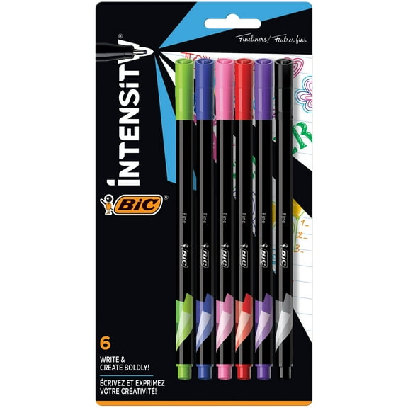 BIC Intensity Fineliner Felt Pen, Fine Point (0.4 mm), Assorted Colors, 6-Count